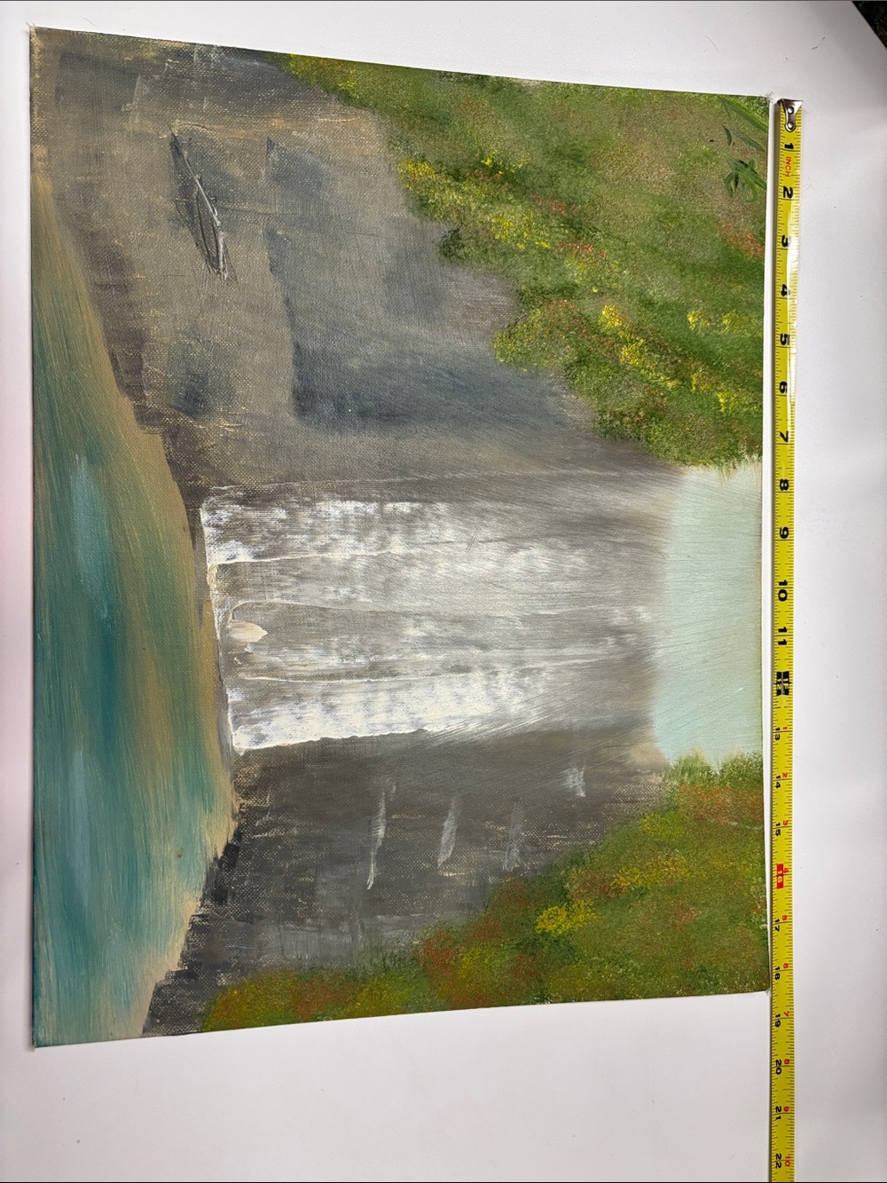 Serene Waterfall Canvas Painting in Green and Blue - Unframed.